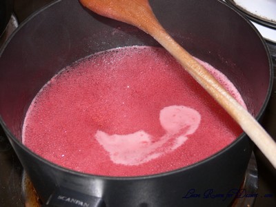 Boil cherry liquid and sugar until reduced and thickened