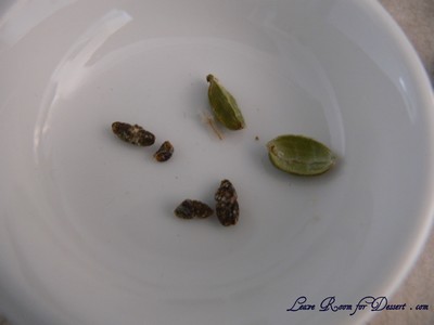 Cardamon seeds (left) removed from cardamon pods (right)
