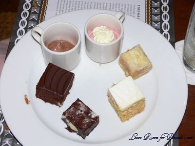 My choice of desserts... Chocolate Mousse, Raspberry Mousse, Slice, Carrot Cake, Chocolate Brownie and Chocolate Cake