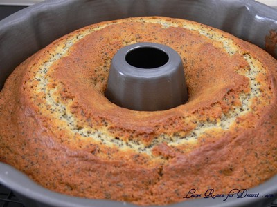 poppyseedcake_cooked Cake is golden on top and coming away from the edges of the tin