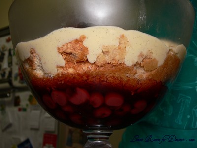 Layer custard on top of soaked sponge