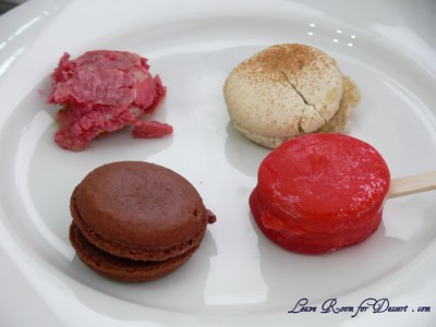 Macaron flavours, clockwise from back left: Baklava, Rice Pudding, Toffe Apple, Dark Chocolate