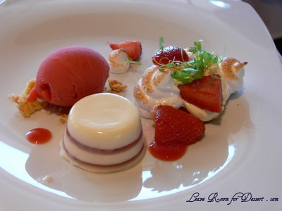 Strawberry - poached strawberries with panna cotta, clotted cream and shortbread