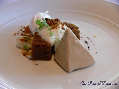 Coffee - warm coffee cake with espresso ice cream, coconut sorbet and passionfruit