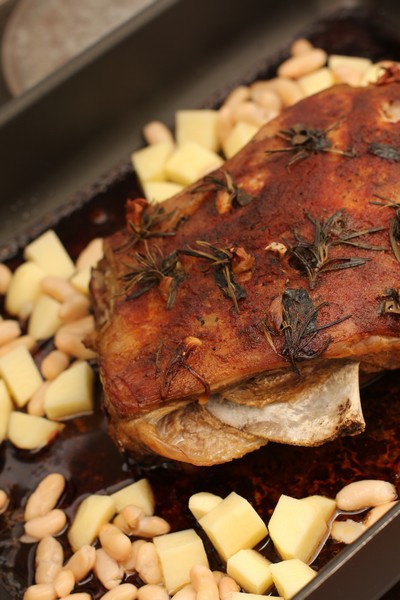 Five Hour Roasted Lamb with Beans and Olives