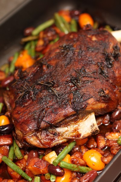 Five Hour Roasted Lamb with Beans and Olives